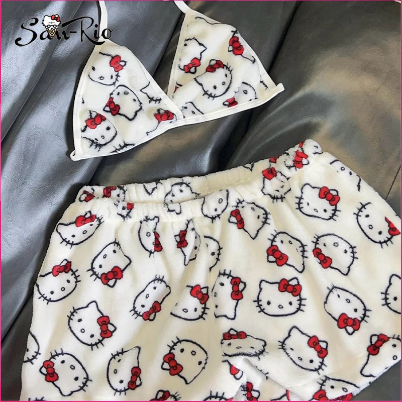 Sanrio Hello Kitty Women's Plush Pajamas Set - 2-Piece Sleepwear with Tank Top & Shorts