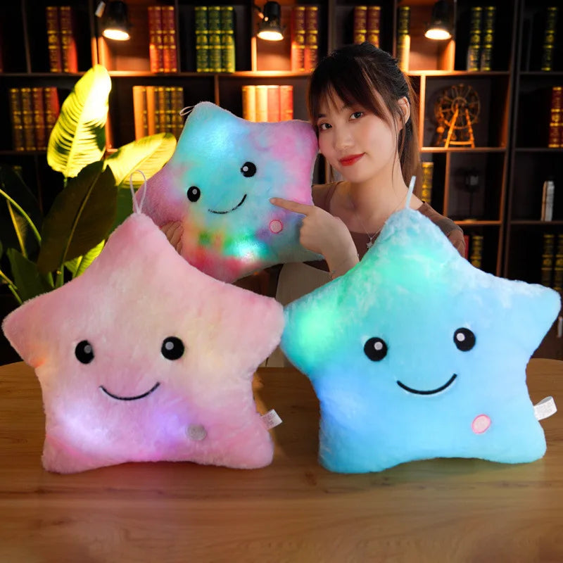 34CM Luminous Star Plush Pillow with LED Light – Soft Stuffed Toy Cushion for Kids, Children, and Girls – Perfect Gift for Christmas & Birthdays