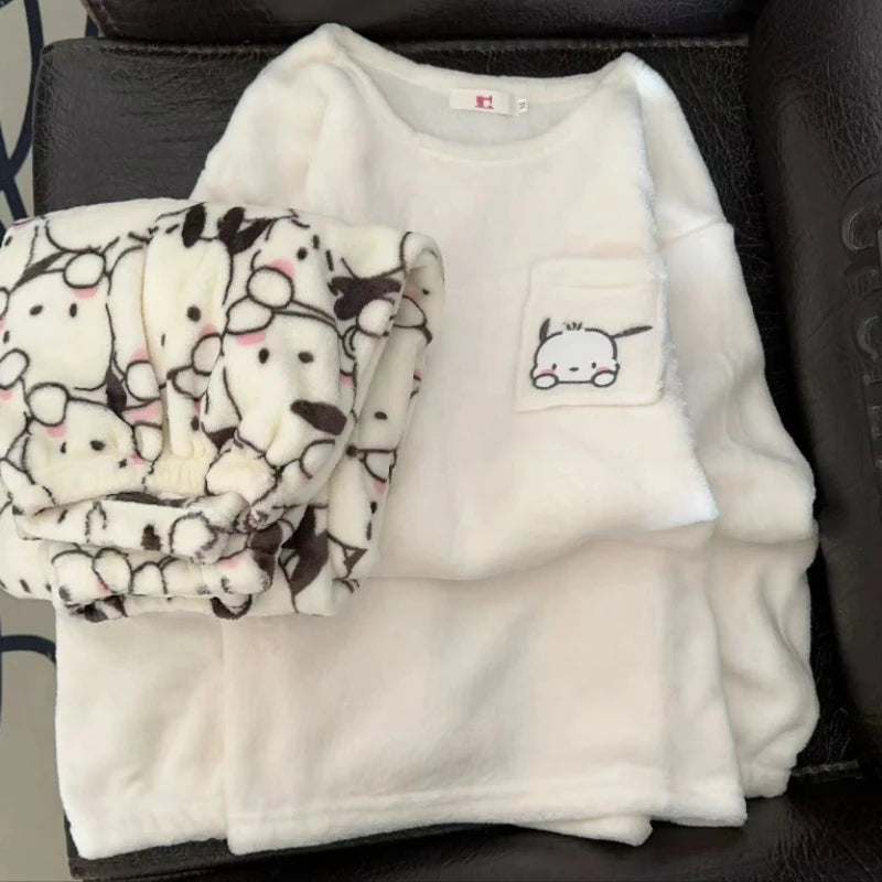 Sanrio Coral Velvet Winter Pajamas - Hello Kitty & Pochacco