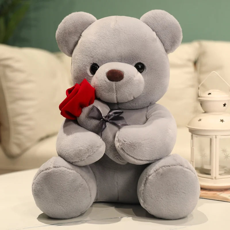 Kawaii Teddy Bear Plush Toy with Roses – Romantic Valentine's Gift