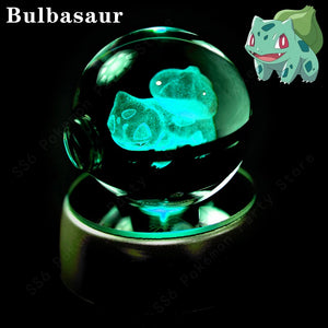 3D Pokemon Crystal Ball Night Light with LED Base – Pikachu, Gengar, Mew, and More