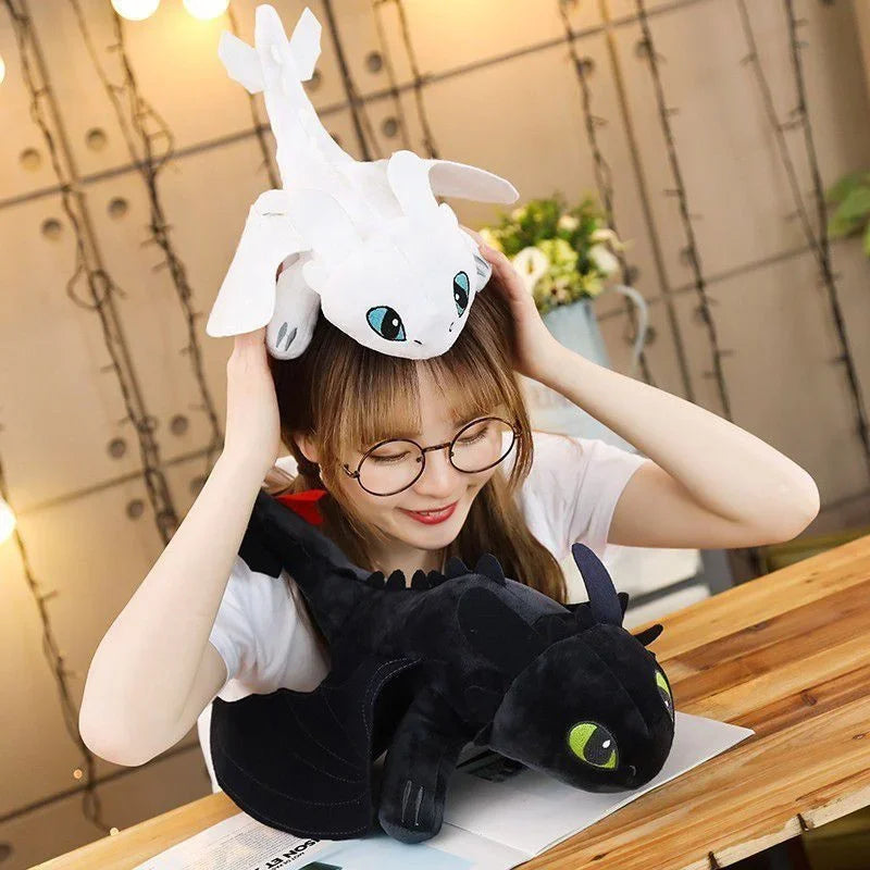 35cm Plush Dragon Toys – Kawaii White & Black Dinosaur Stuffed Animals for Boys & Girls - Birthday Gifts