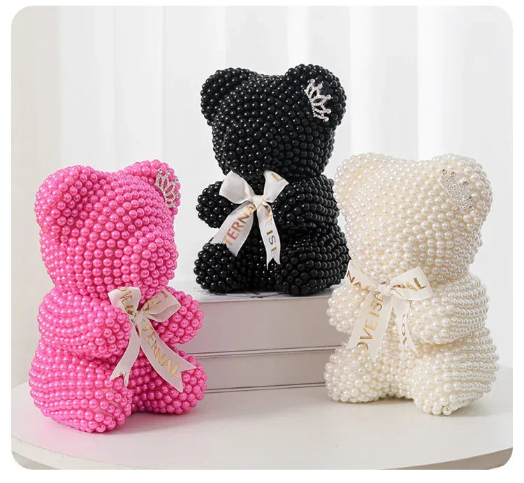 Creative Pearl Bear with Artificial Flowers - Everlasting Gift