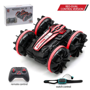 LED Amphibious RC Stunt Car – Dual Remote Control, Waterproof, 360° Flip & Drift