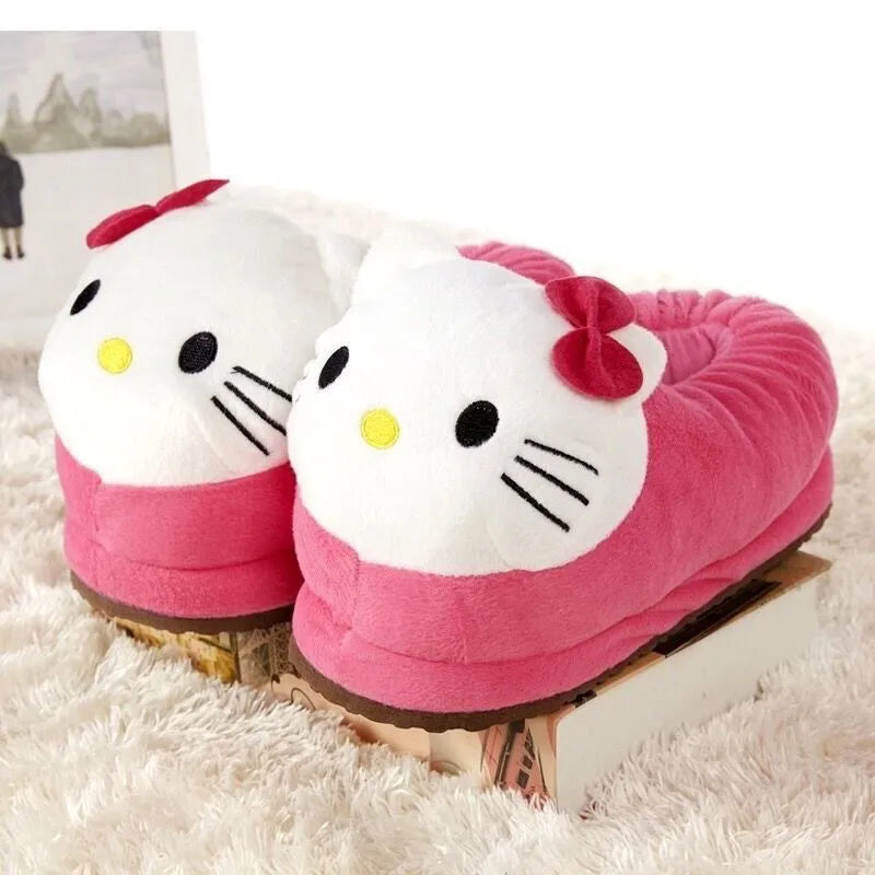 sanrio hello kitty plush slippers – cozy cartoon cotton winter shoes