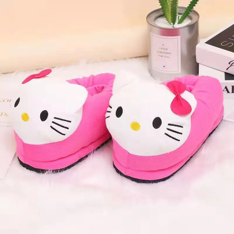 sanrio hello kitty plush slippers – cozy cartoon cotton winter shoes