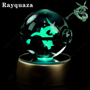 3D Pokemon Crystal Ball Night Light with LED Base – Pikachu, Gengar, Mew, and More