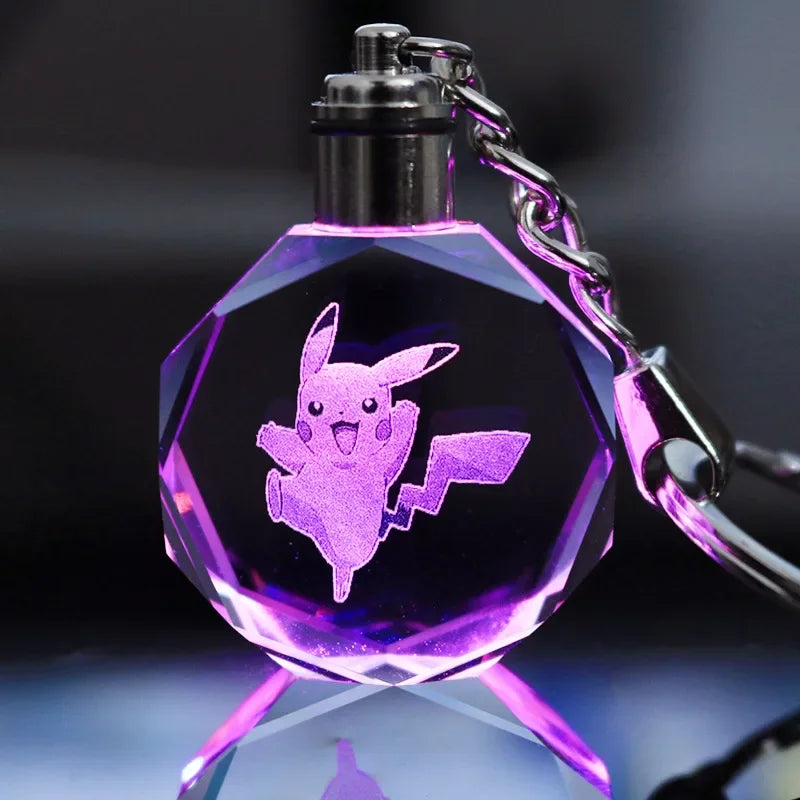 Anime Pokémon Pikachu Colorful Crystal Lamp Keychain – Night Light Pendant for Car Keys, Accessories, and Gifts