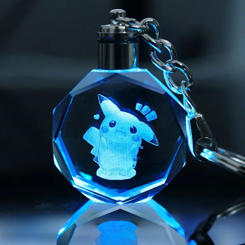 Anime Pokémon Pikachu Colorful Crystal Lamp Keychain – Night Light Pendant for Car Keys, Accessories, and Gifts