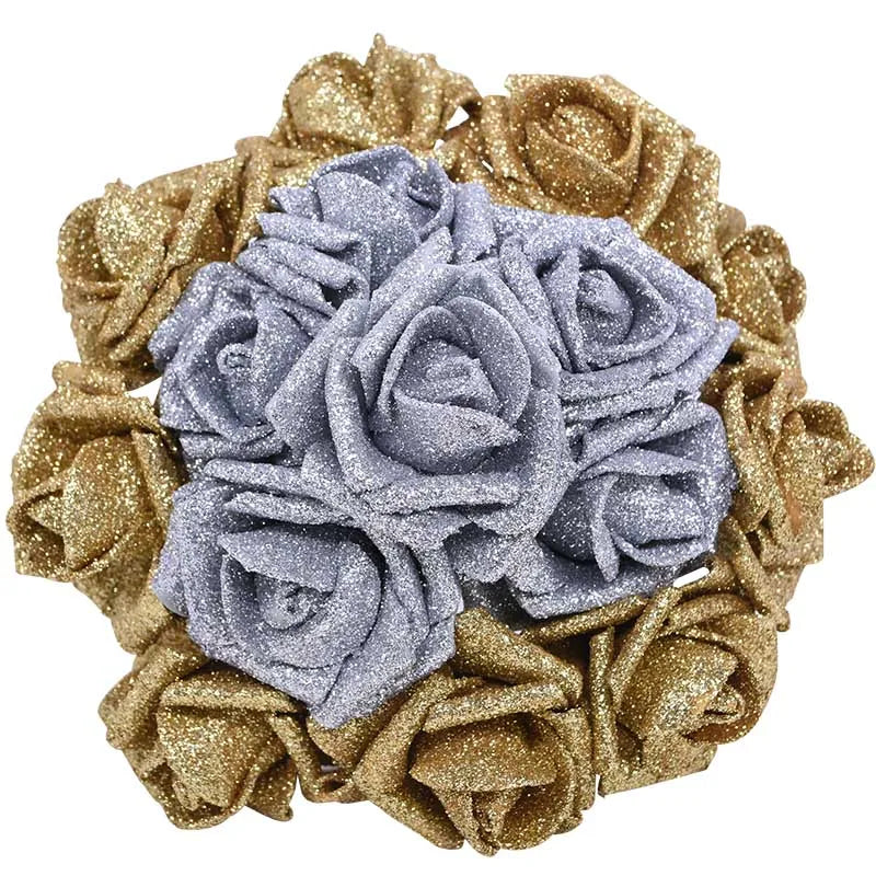 10/20Pcs Glitter Artificial Roses – Gold, Silver, Pink, Red | DIY & Gift Decor