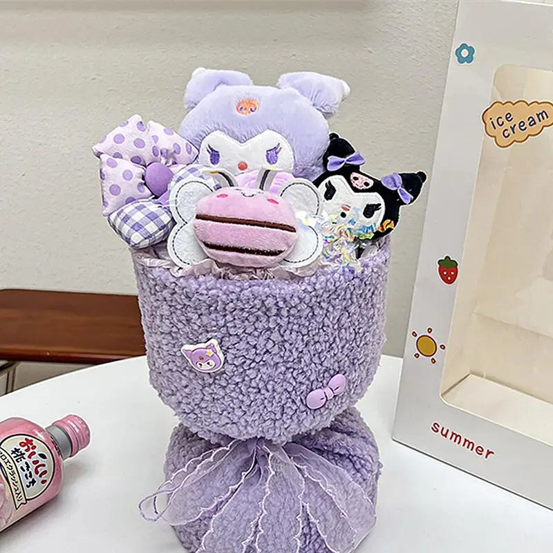 Sanrio Hello Kitty Plush Doll Bouquet - Cute Cartoon Flower with Cinnamoroll, Kuromi, My Melody for Girls & Kids Holiday Gifts