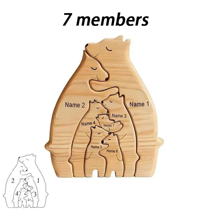 Personalized Wooden Bear Puzzle With Family Name for Gift