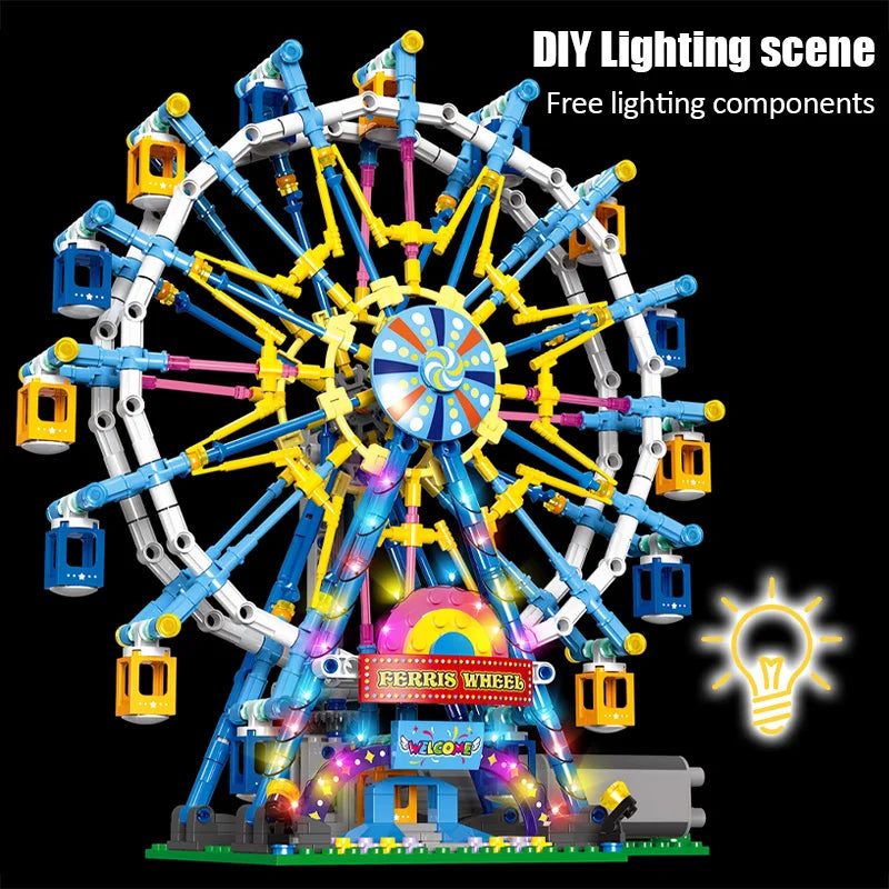 MOC Rotating Ferris Wheel Building Blocks - Electric Bricks with Light for Kids