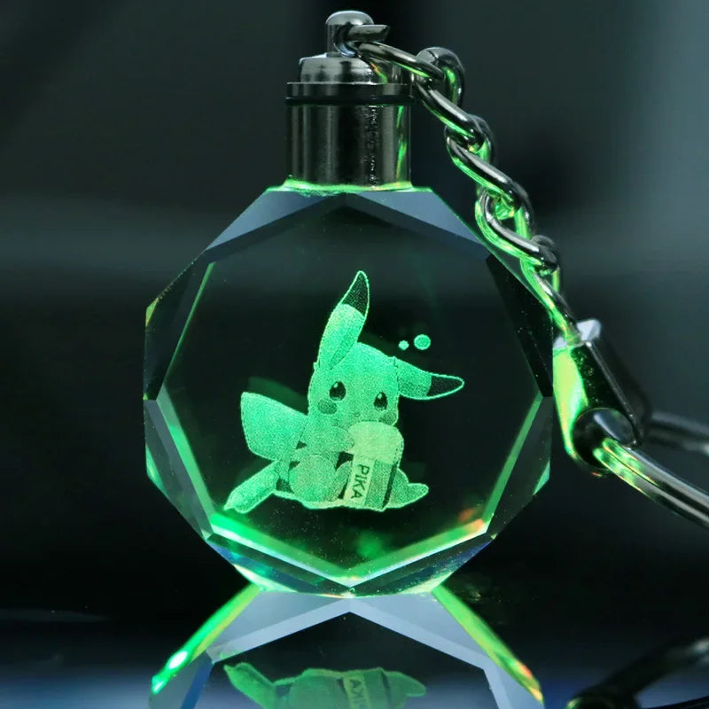 Anime Pokémon Pikachu Colorful Crystal Lamp Keychain – Night Light Pendant for Car Keys, Accessories, and Gifts