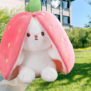 25cm Cosplay Strawberry Carrot Rabbit Plush Toy Stuffed Creative Bag into Fruit Transform Baby Cuddly Bunny Plushie Doll For Kid