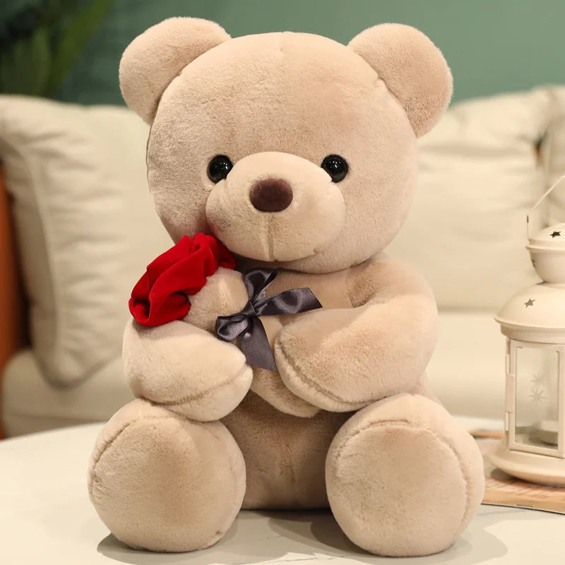 Kawaii Teddy Bear Plush Toy with Roses – Romantic Valentine's Gift