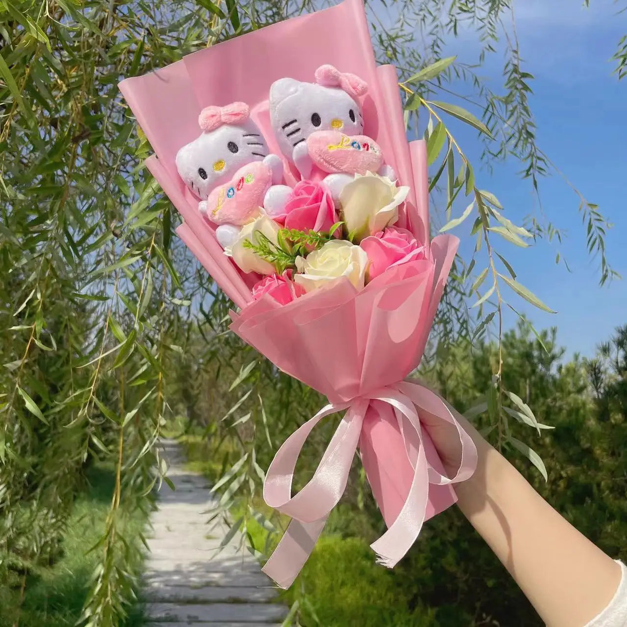 Cartoon Anime KT Cat, Stitch, Jack Skellington Plush Doll Bouquets - Perfect for Graduation, Birthday, Christmas, and Valentine’s Gifts