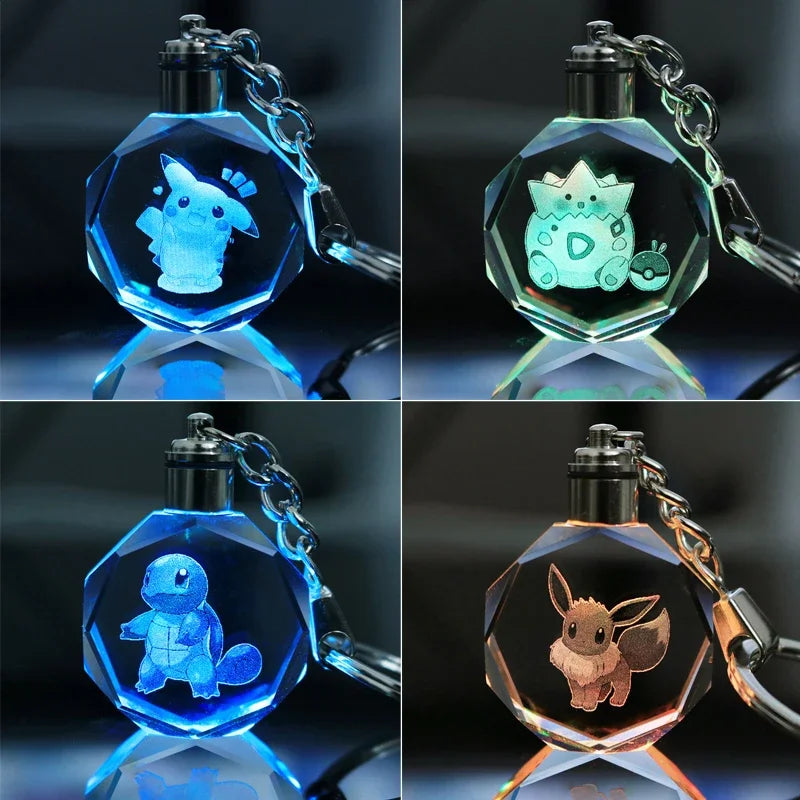 Anime Pokémon Pikachu Colorful Crystal Lamp Keychain – Night Light Pendant for Car Keys, Accessories, and Gifts