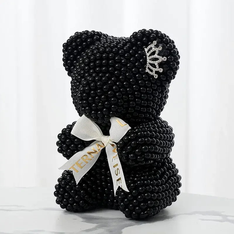 Creative Pearl Bear with Artificial Flowers - Everlasting Gift