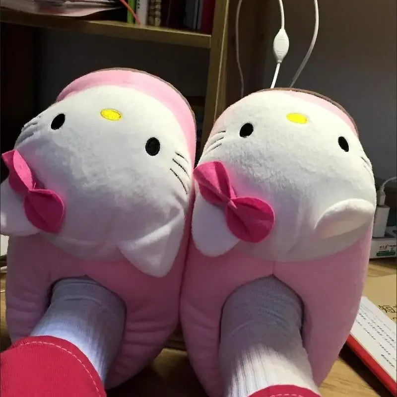 sanrio hello kitty plush slippers – cozy cartoon cotton winter shoes