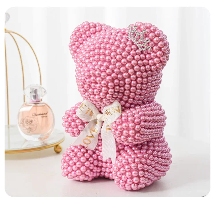 Creative Pearl Bear with Artificial Flowers - Everlasting Gift