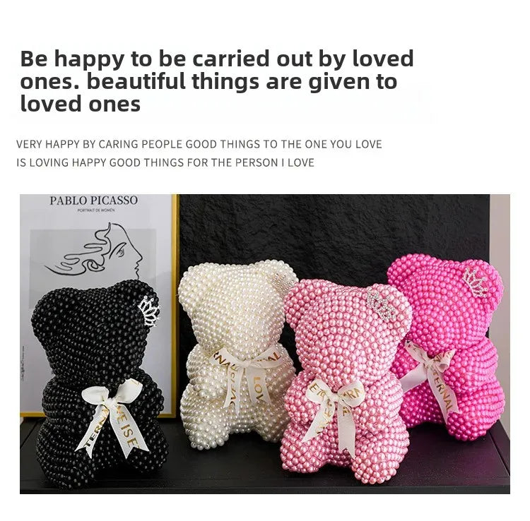 Creative Pearl Bear with Artificial Flowers - Everlasting Gift