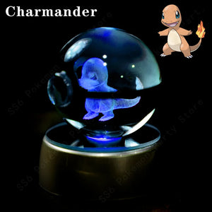 3D Pokemon Crystal Ball Night Light with LED Base – Pikachu, Gengar, Mew, and More