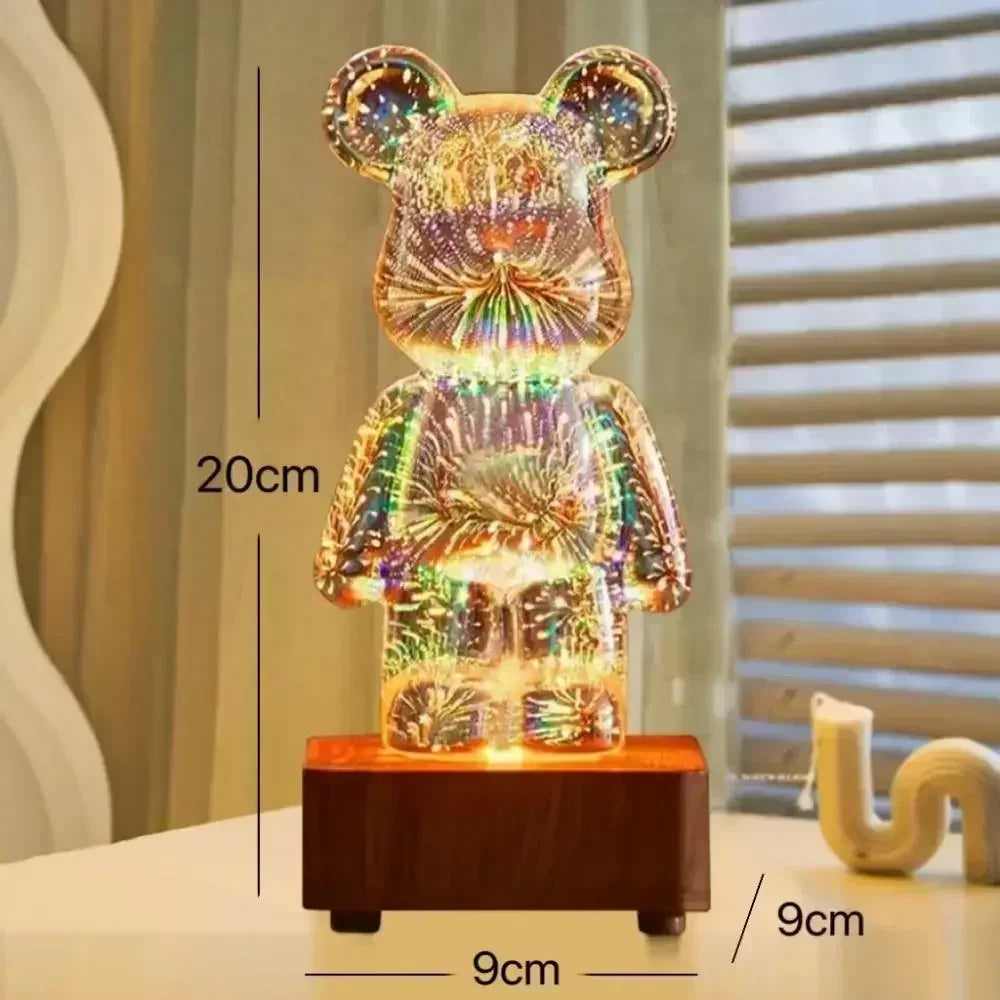 LED 3D Bear Firework Night Light - USB Projector Lamp with Color-Changing Ambient Lighting for Children’s Room & Bedroom Decoration