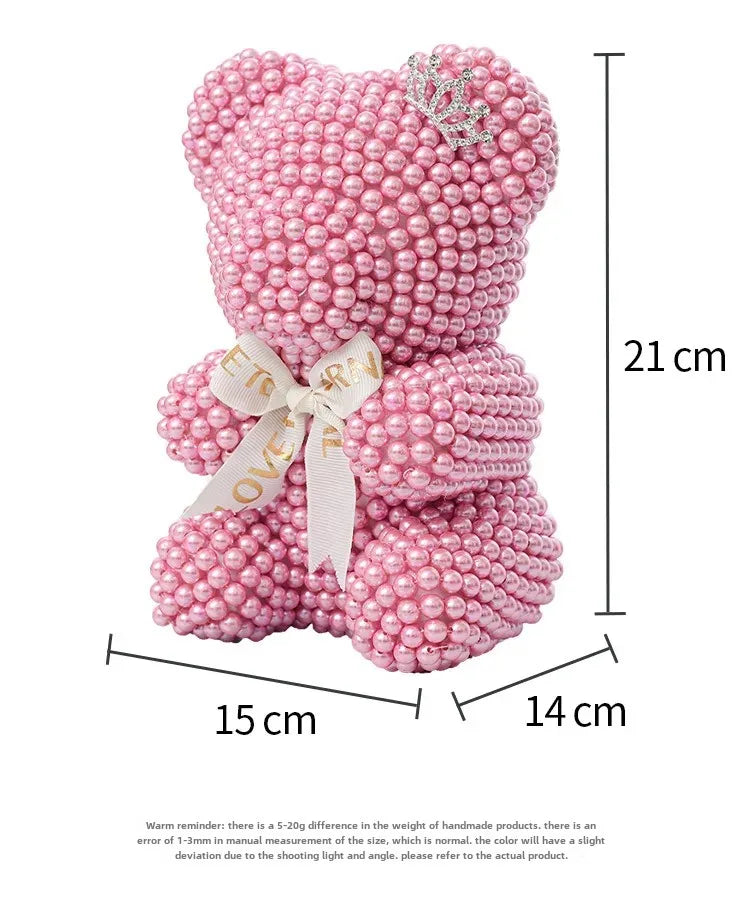 Creative Pearl Bear with Artificial Flowers - Everlasting Gift