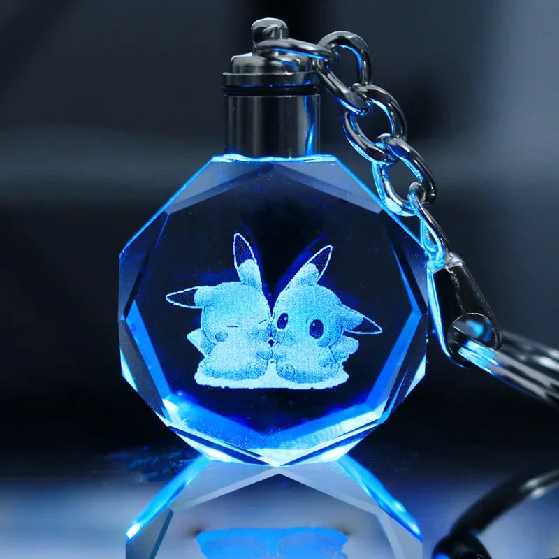 Anime Pokémon Pikachu Colorful Crystal Lamp Keychain – Night Light Pendant for Car Keys, Accessories, and Gifts