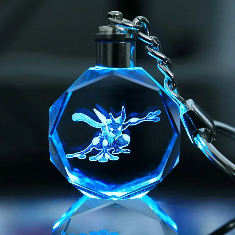 Anime Pokémon Pikachu Colorful Crystal Lamp Keychain – Night Light Pendant for Car Keys, Accessories, and Gifts