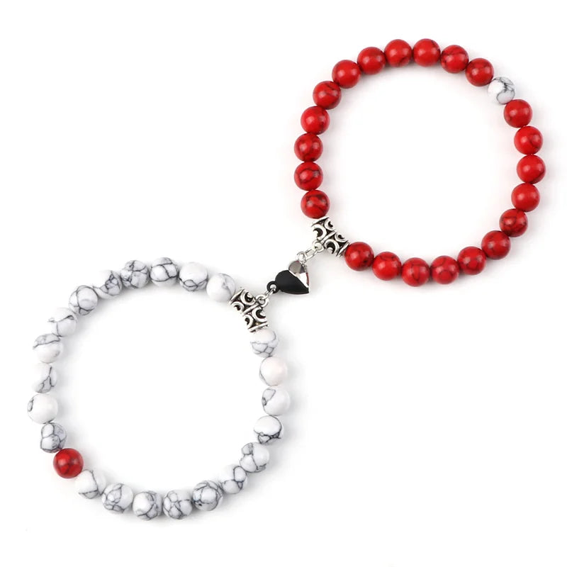 2Pcs/Set Beads Bracelet For Lovers Natural Stone Distance Heart Magnet Couple Bracelets Friendship Fashion Jewelry Gift