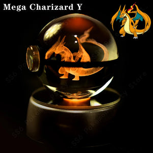 3D Pokemon Crystal Ball Night Light with LED Base – Pikachu, Gengar, Mew, and More