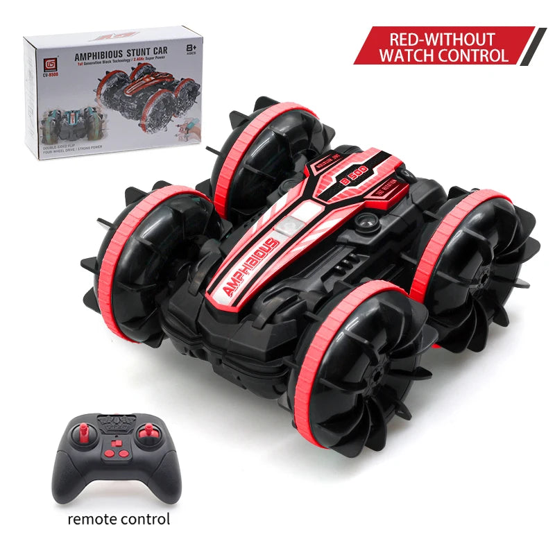 LED Amphibious RC Stunt Car – Dual Remote Control, Waterproof, 360° Flip & Drift