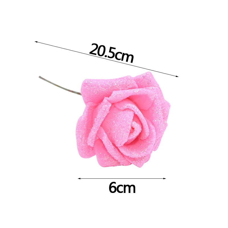 10/20Pcs Glitter Artificial Roses – Gold, Silver, Pink, Red | DIY & Gift Decor