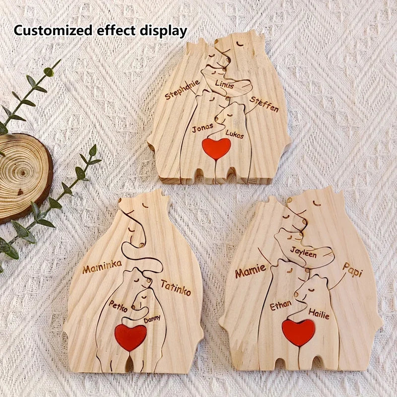 Personalized Wooden Bear Puzzle With Family Name for Gift