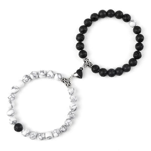 2Pcs/Set Beads Bracelet For Lovers Natural Stone Distance Heart Magnet Couple Bracelets Friendship Fashion Jewelry Gift