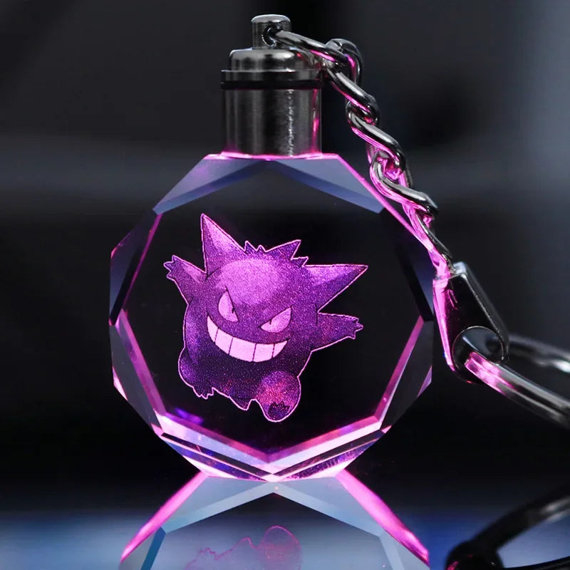 Anime Pokémon Pikachu Colorful Crystal Lamp Keychain – Night Light Pendant for Car Keys, Accessories, and Gifts