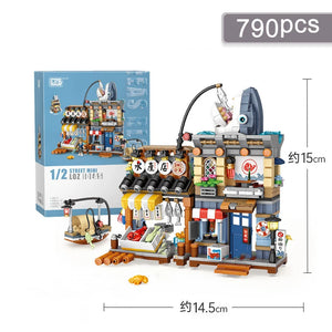 street view building blocks set – izakaya, takoyaki, shaved ice shop, coffee shop, panda tea house model