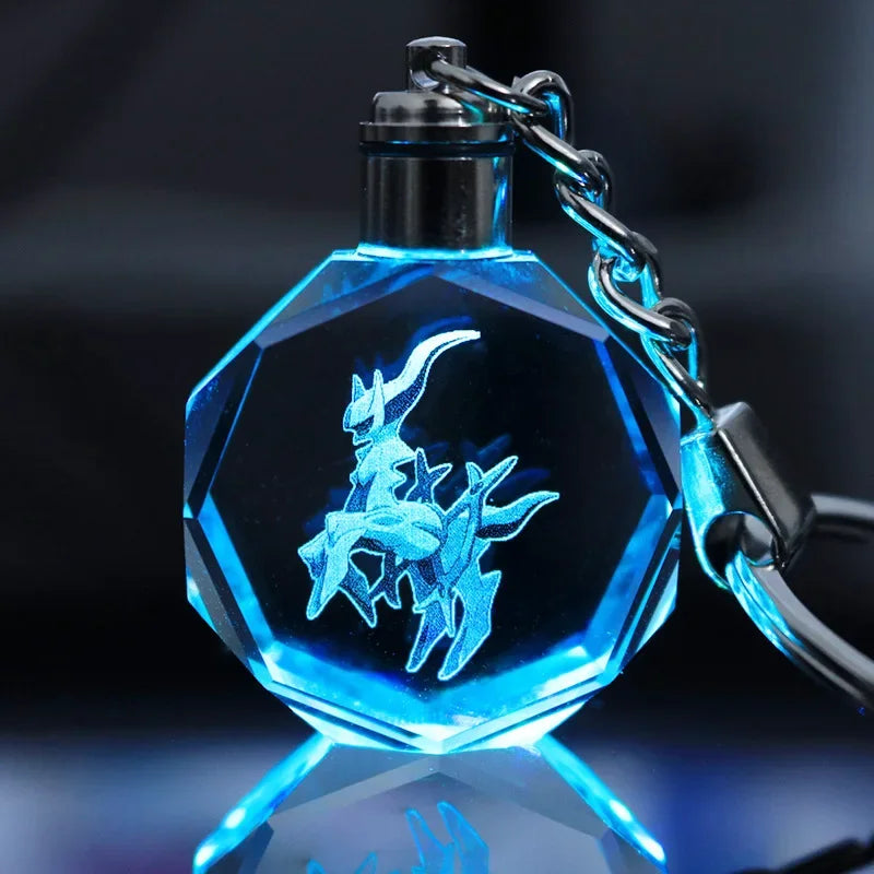 Anime Pokémon Pikachu Colorful Crystal Lamp Keychain – Night Light Pendant for Car Keys, Accessories, and Gifts