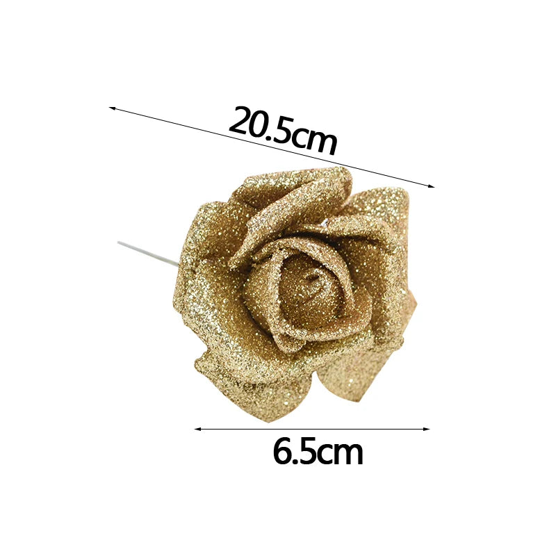 10/20Pcs Glitter Artificial Roses – Gold, Silver, Pink, Red | DIY & Gift Decor