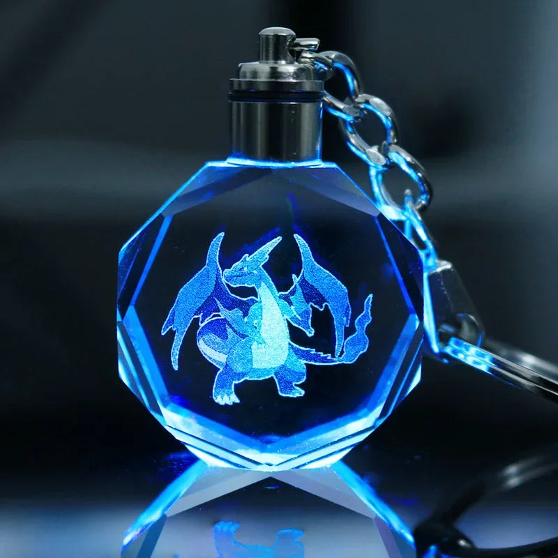 Anime Pokémon Pikachu Colorful Crystal Lamp Keychain – Night Light Pendant for Car Keys, Accessories, and Gifts