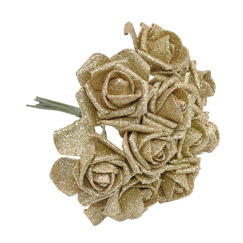 10/20Pcs Glitter Artificial Roses – Gold, Silver, Pink, Red | DIY & Gift Decor