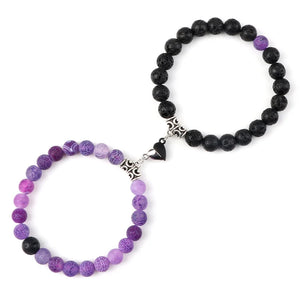 2Pcs/Set Beads Bracelet For Lovers Natural Stone Distance Heart Magnet Couple Bracelets Friendship Fashion Jewelry Gift