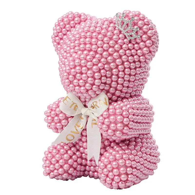 Creative Pearl Bear with Artificial Flowers - Everlasting Gift