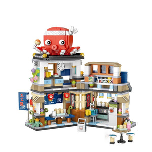 street view building blocks set – izakaya, takoyaki, shaved ice shop, coffee shop, panda tea house model