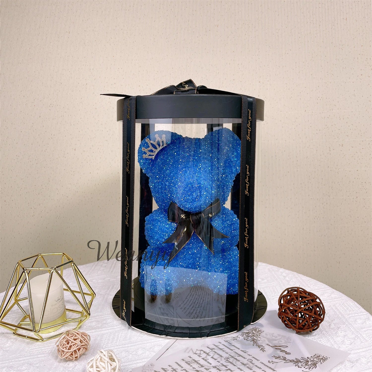 Diamond Teddy Bear with Clear Gift Box