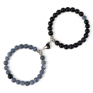 2Pcs/Set Beads Bracelet For Lovers Natural Stone Distance Heart Magnet Couple Bracelets Friendship Fashion Jewelry Gift