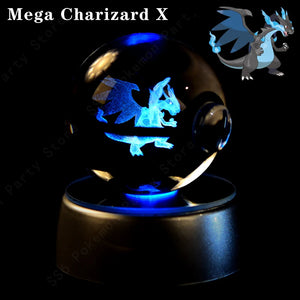 3D Pokemon Crystal Ball Night Light with LED Base – Pikachu, Gengar, Mew, and More