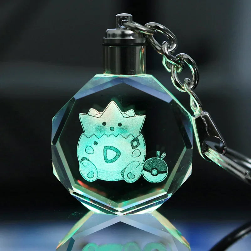 Anime Pokémon Pikachu Colorful Crystal Lamp Keychain – Night Light Pendant for Car Keys, Accessories, and Gifts